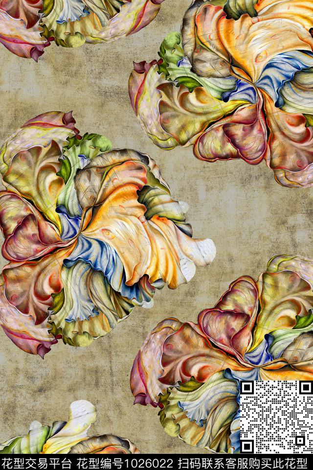 肌理抽象花卉数码印花华亿平台下载（图片编号: 1026022） - 瓦栏（Walan）
