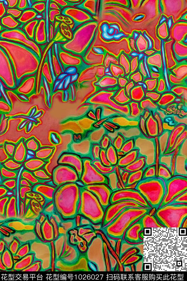 花卉荷花油画华亿平台数码印花华亿平台下载（图片编号: 1026027） - 瓦栏（Walan）