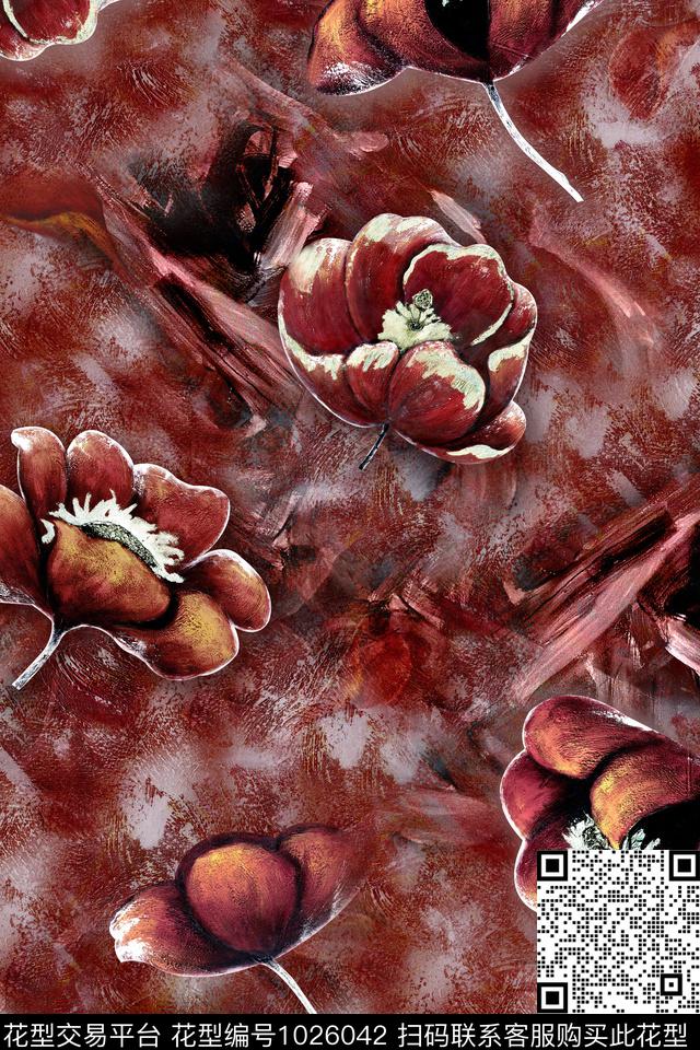 花卉纹理年轻女性数码印花华亿平台下载（图片编号: 1026042） - 瓦栏（Walan）