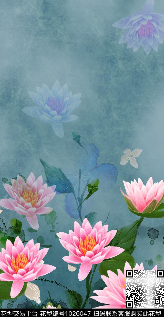 定位花花卉荷花数码印花华亿平台下载（图片编号: 1026047） - 瓦栏（Walan）