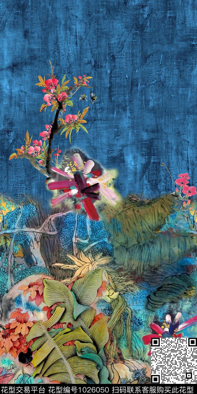 肌理花卉中国风数码印花华亿平台下载（图片编号: 1026050） - 瓦栏（Walan）