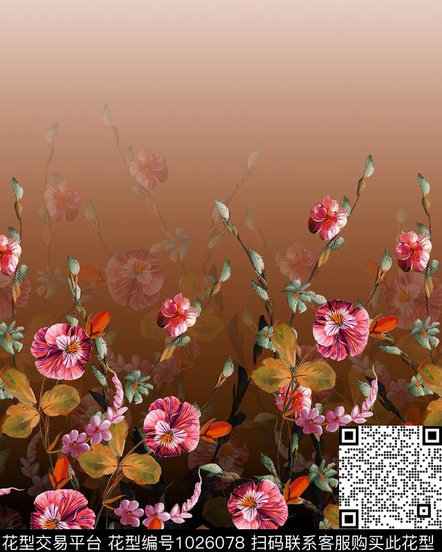 花卉定位花中老年装数码印花华亿平台下载（图片编号: 1026078） - 瓦栏（Walan）
