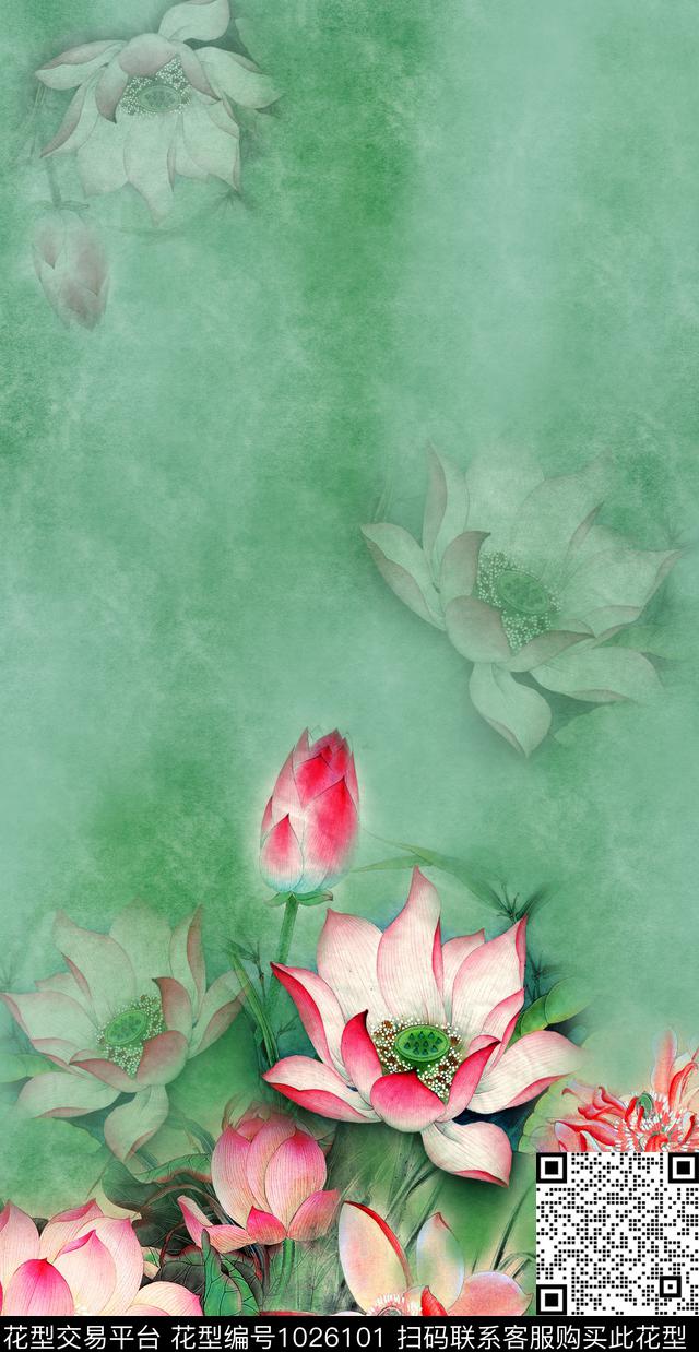 定位花花卉荷花数码印花华亿平台下载（图片编号: 1026101） - 瓦栏（Walan）