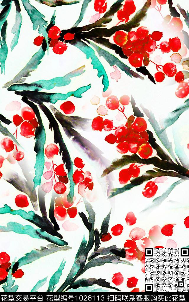 数码华亿平台花卉笔触数码印花华亿平台下载（图片编号: 1026113） - 瓦栏（Walan）