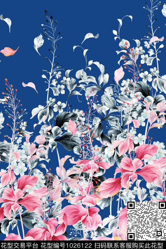 大花手绘大花2018秋冬数码印花华亿平台下载（图片编号: 1026122） - 瓦栏（Walan）