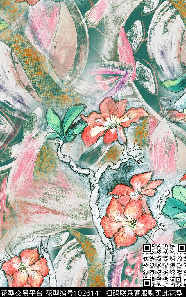 数码华亿平台线条笔触数码印花华亿平台下载（图片编号: 1026141） - 瓦栏（Walan）