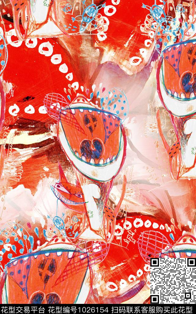 线条笔触几何数码印花华亿平台下载（图片编号: 1026154） - 瓦栏（Walan）