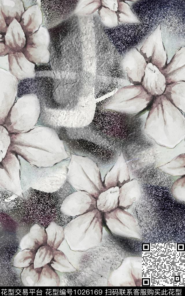 数码华亿平台花卉水墨风数码印花华亿平台下载（图片编号: 1026169） - 瓦栏（Walan）