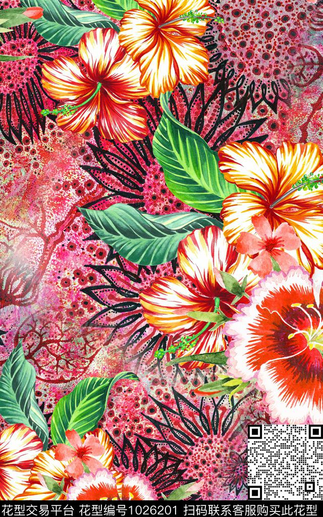 数码华亿平台民族风花卉数码印花华亿平台下载（图片编号: 1026201） - 瓦栏（Walan）