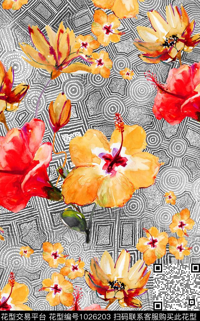 数码华亿平台民族风花卉数码印花华亿平台下载（图片编号: 1026203） - 瓦栏（Walan）