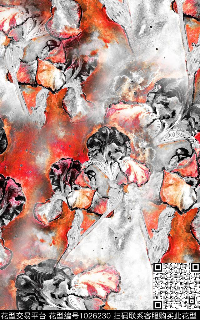 肌理花卉笔触数码印花华亿平台下载（图片编号: 1026230） - 瓦栏（Walan）