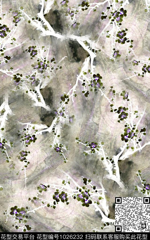 肌理笔触手绘花卉数码印花华亿平台下载（图片编号: 1026232） - 瓦栏（Walan）