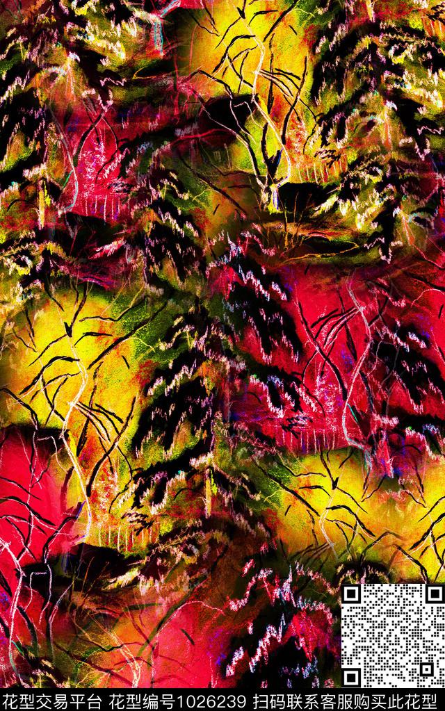 肌理笔触手绘花卉数码印花华亿平台下载（图片编号: 1026239） - 瓦栏（Walan）