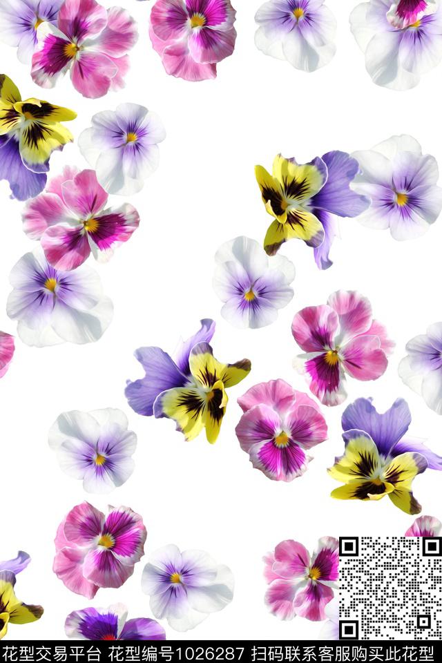 女装蝴蝶兰三色堇数码印花华亿平台下载（图片编号: 1026287） - 瓦栏（Walan）