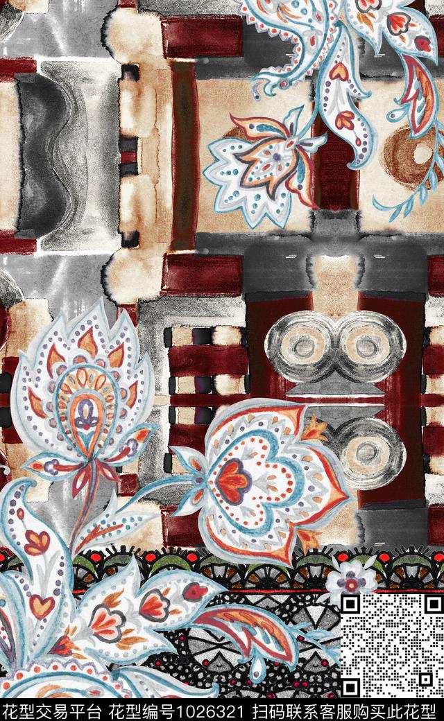 数码华亿平台民族风定位花数码印花华亿平台下载（图片编号: 1026321） - 瓦栏（Walan）