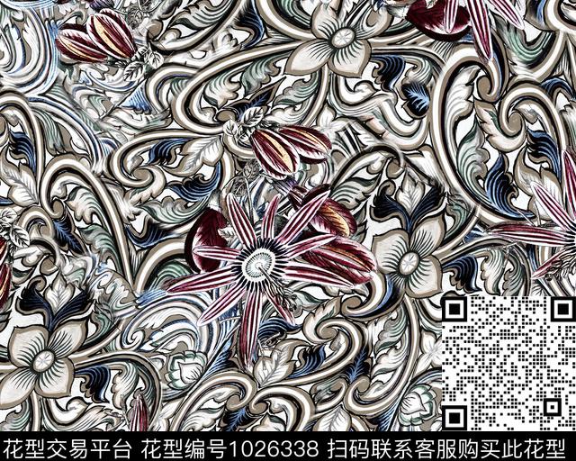 佩斯利复古大牌风数码印花华亿平台下载（图片编号: 1026338） - 瓦栏（Walan）