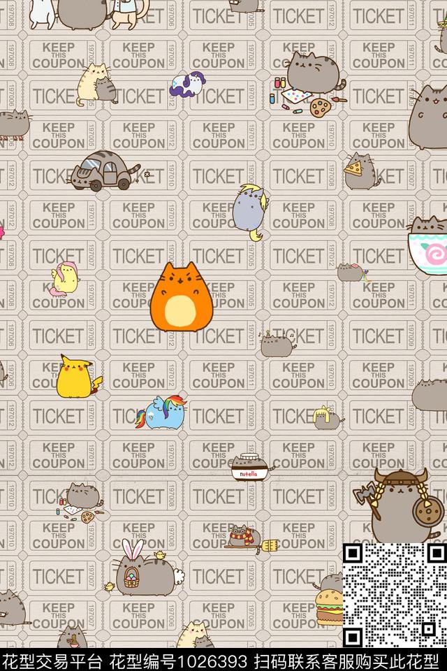 可爱猫手绘花卉数码印花华亿平台下载（图片编号: 1026393） - 瓦栏（Walan）