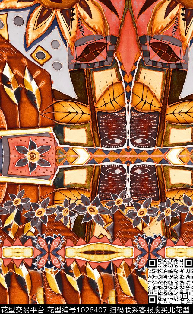 数码华亿平台民族风定位花数码印花华亿平台下载（图片编号: 1026407） - 瓦栏（Walan）