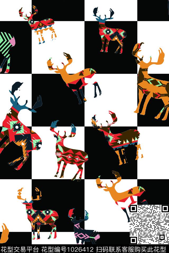 民族风几何剪影数码印花华亿平台下载（图片编号: 1026412） - 瓦栏（Walan）