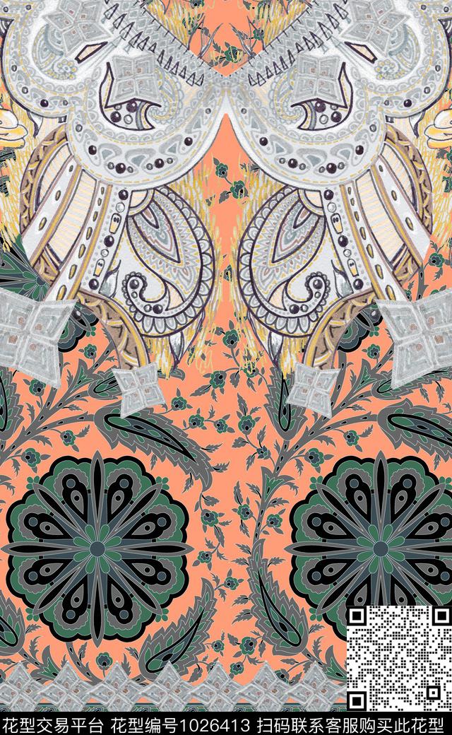 数码华亿平台民族风定位花数码印花华亿平台下载（图片编号: 1026413） - 瓦栏（Walan）