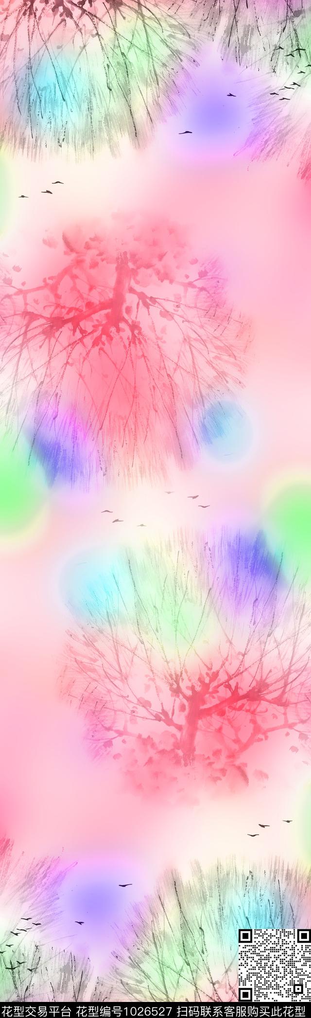 围巾树植物数码印花华亿平台下载（图片编号: 1026527） - 瓦栏（Walan）