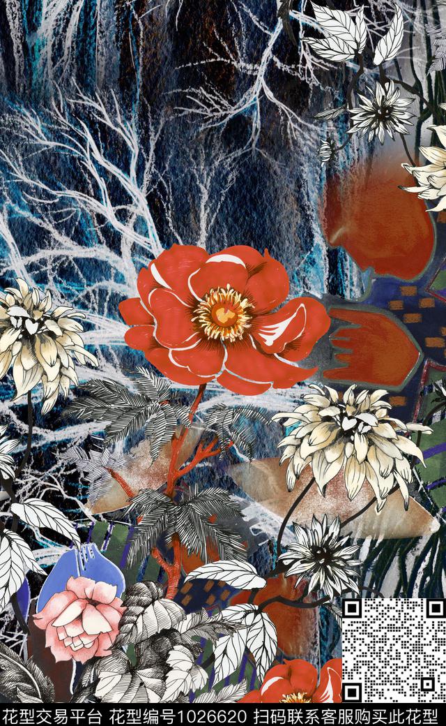定位花花卉欧洲数码印花华亿平台下载（图片编号: 1026620） - 瓦栏（Walan）