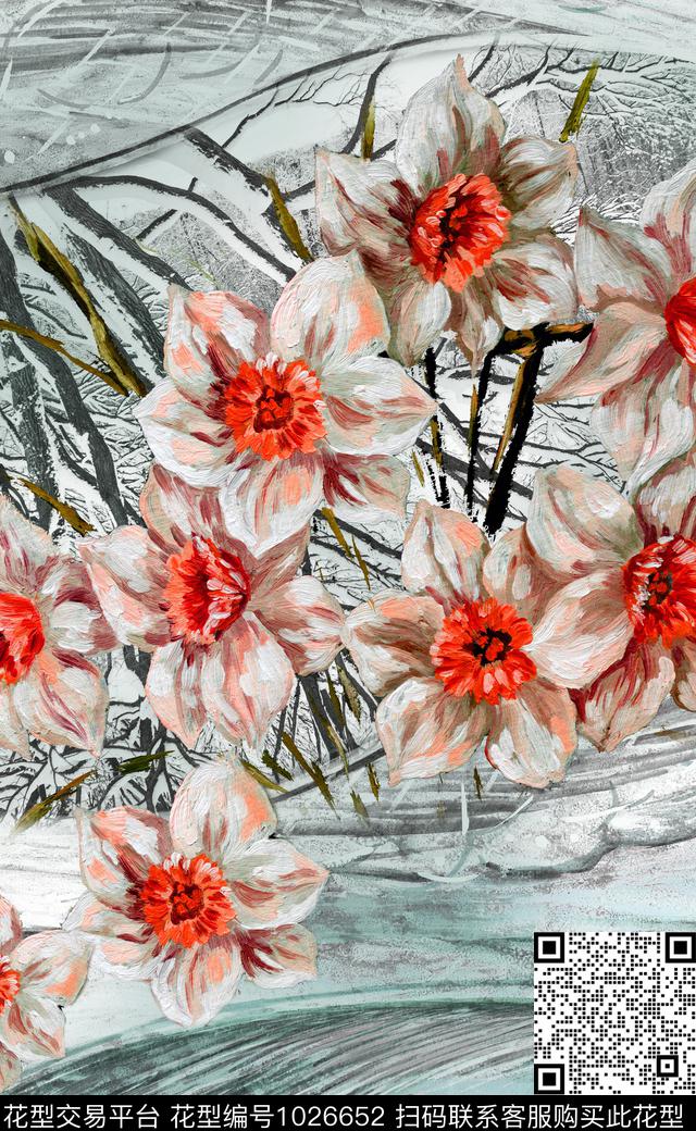 大花肌理笔触数码印花华亿平台下载（图片编号: 1026652） - 瓦栏（Walan）