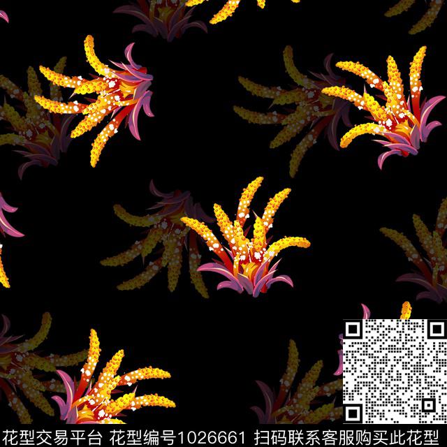 数码华亿平台黑底花卉民族风数码印花华亿平台下载（图片编号: 1026661） - 瓦栏（Walan）