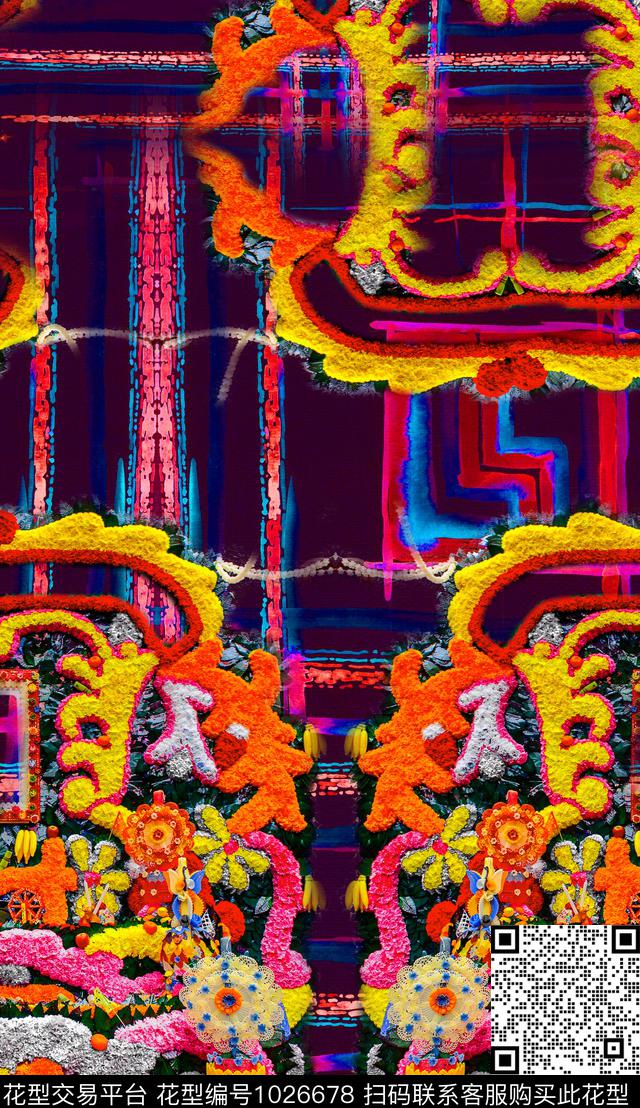 民族风线条几何数码印花华亿平台下载（图片编号: 1026678） - 瓦栏（Walan）