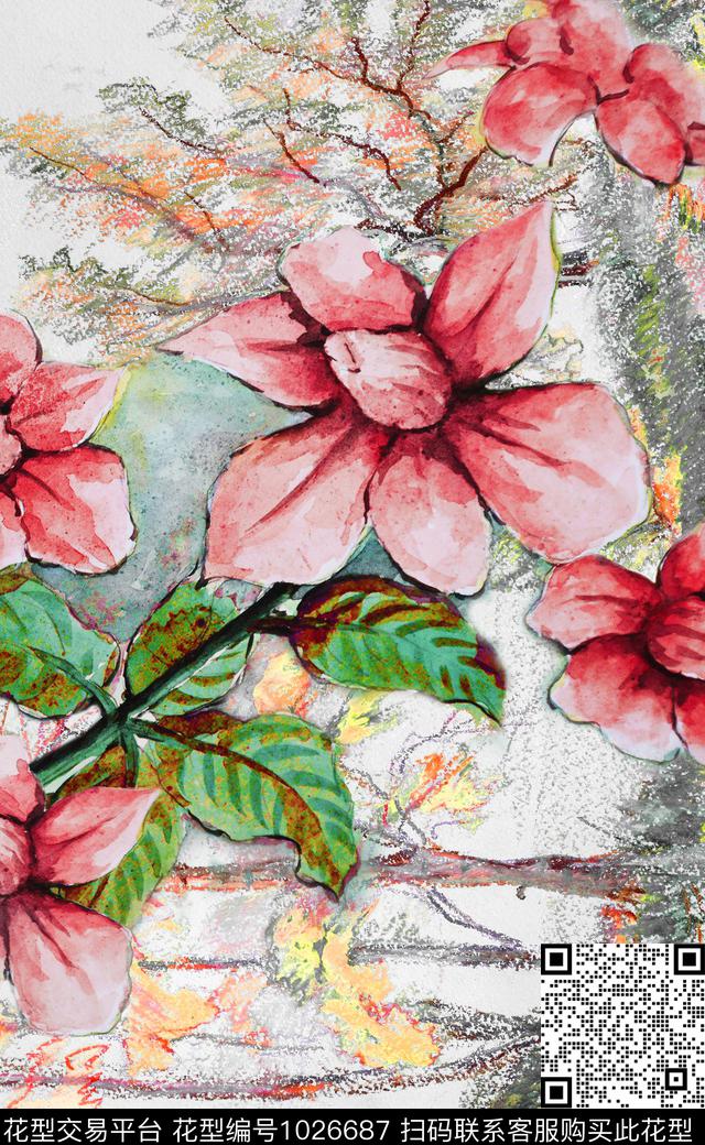 大花肌理笔触数码印花华亿平台下载（图片编号: 1026687） - 瓦栏（Walan）