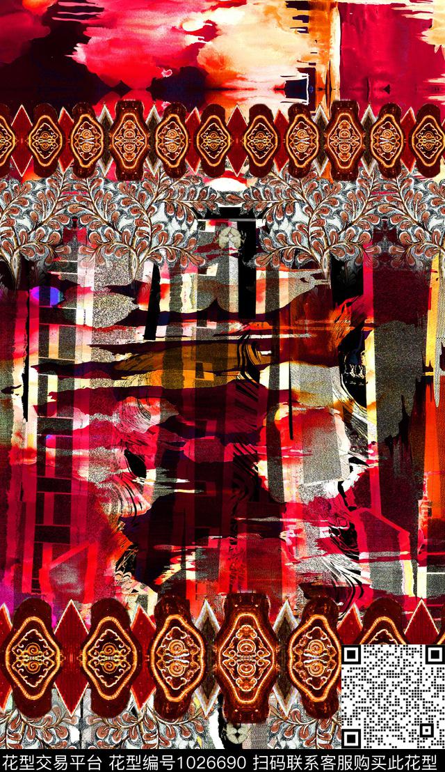 民族风线条几何数码印花华亿平台下载（图片编号: 1026690） - 瓦栏（Walan）