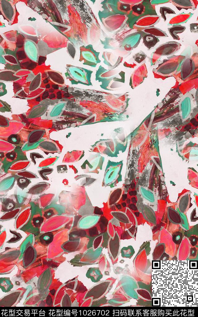 数码华亿平台手绘花卉笔触数码印花华亿平台下载（图片编号: 1026702） - 瓦栏（Walan）