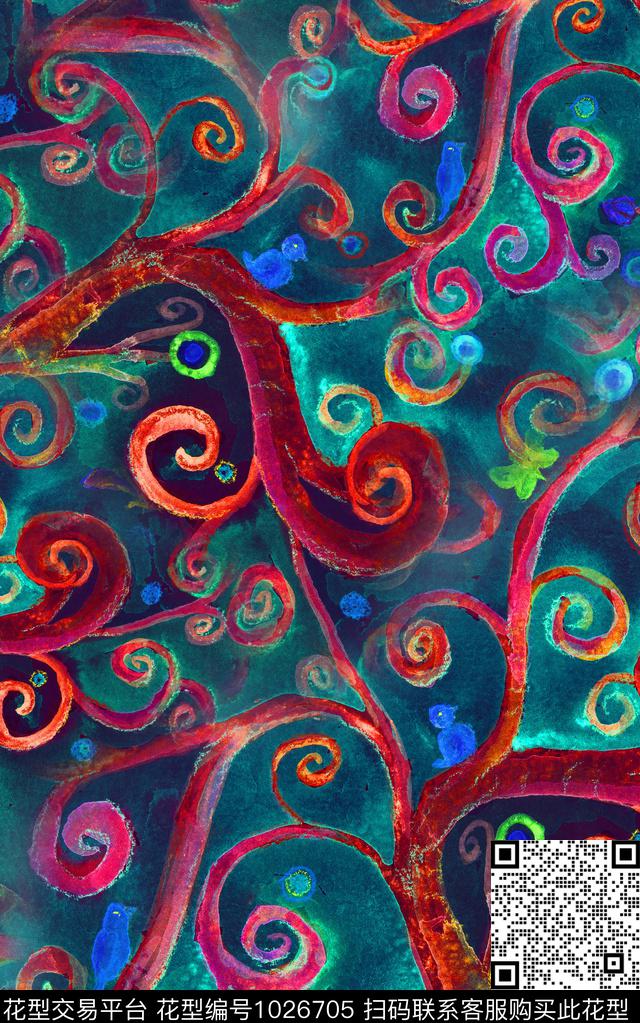 数码华亿平台手绘花卉笔触数码印花华亿平台下载（图片编号: 1026705） - 瓦栏（Walan）