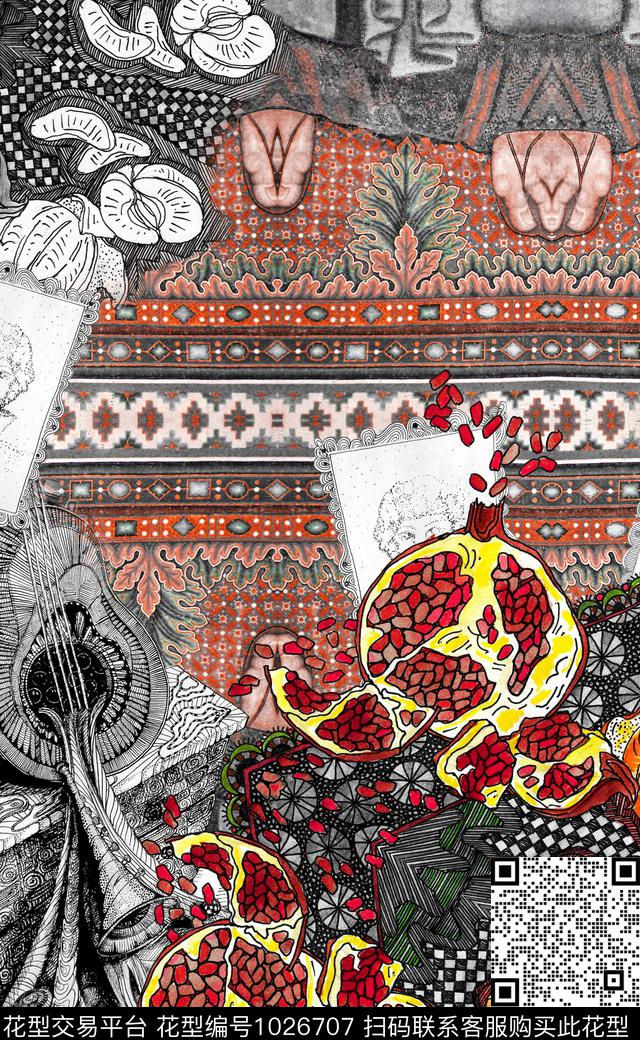 民族风线条几何数码印花华亿平台下载（图片编号: 1026707） - 瓦栏（Walan）