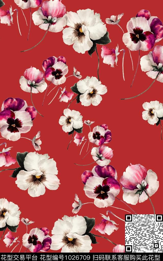 数码华亿平台手绘花卉温室花卉数码印花华亿平台下载（图片编号: 1026709） - 瓦栏（Walan）