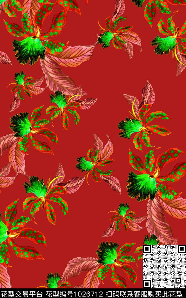 数码华亿平台手绘花卉笔触数码印花华亿平台下载（图片编号: 1026712） - 瓦栏（Walan）