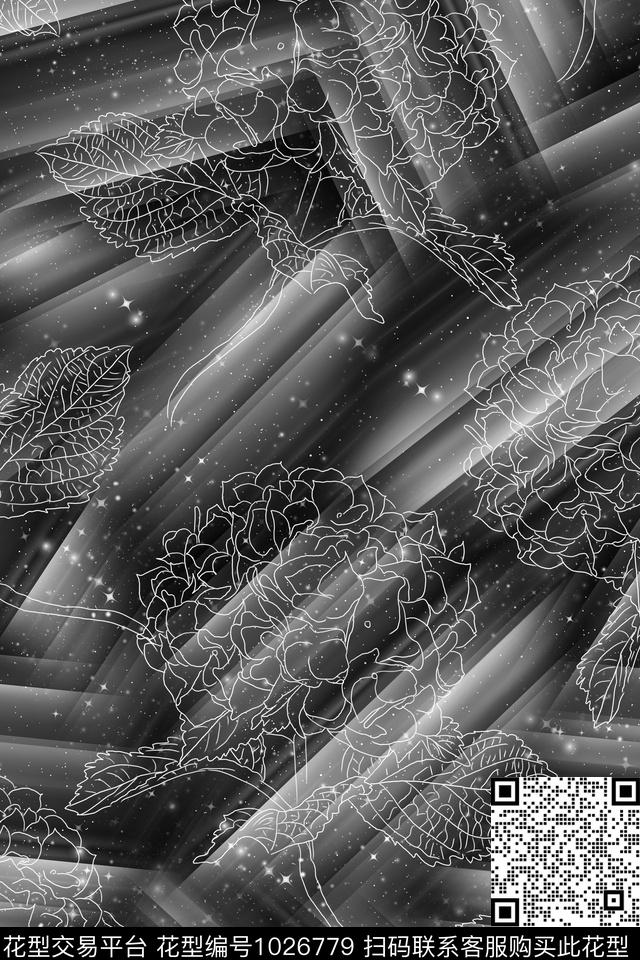渐变几何线条花卉女装数码印花华亿平台下载（图片编号: 1026779） - 瓦栏（Walan）