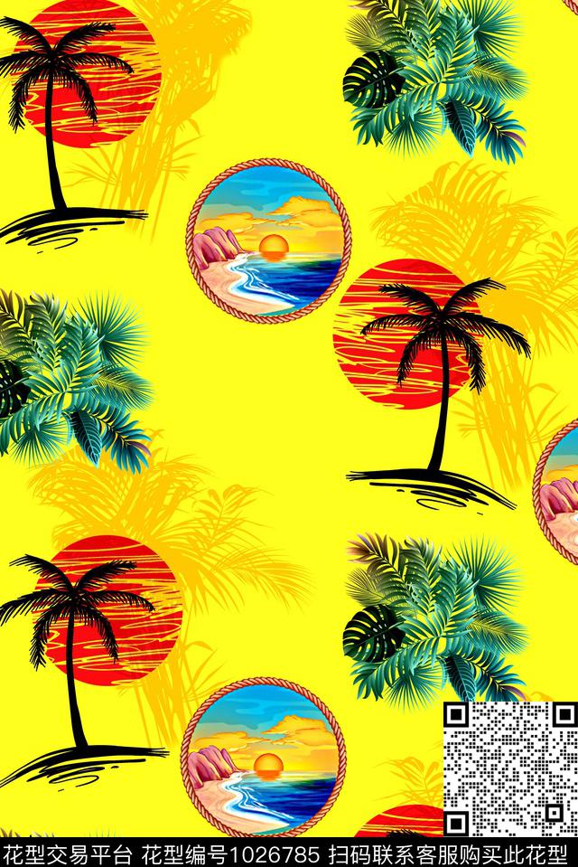 家纺类椰子树热带华亿平台数码印花华亿平台下载（图片编号: 1026785） - 瓦栏（Walan）