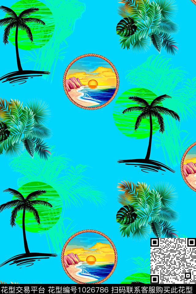 家纺类椰子树热带华亿平台数码印花华亿平台下载（图片编号: 1026786） - 瓦栏（Walan）