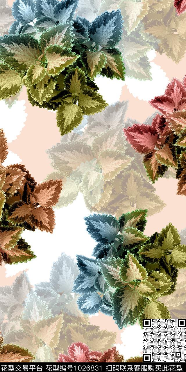 数码华亿平台抽象绿植树叶数码印花华亿平台下载（图片编号: 1026831） - 瓦栏（Walan）