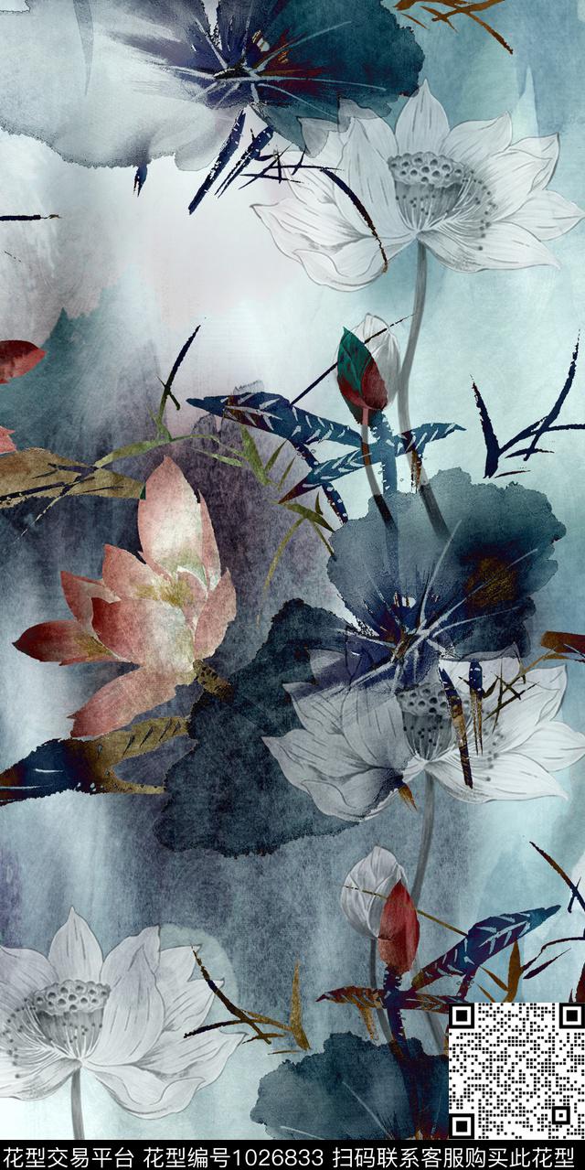民族风花卉水墨风数码印花华亿平台下载（图片编号: 1026833） - 瓦栏（Walan）