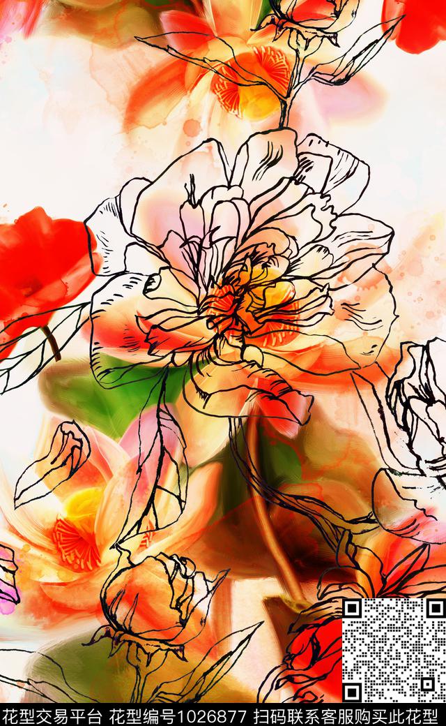 数码华亿平台民族风手绘花卉数码印花华亿平台下载（图片编号: 1026877） - 瓦栏（Walan）