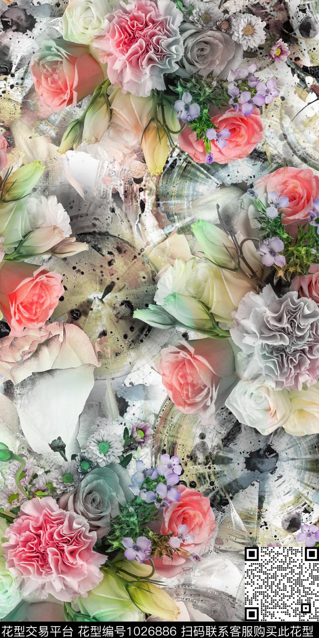 淑女数码华亿平台复古数码印花华亿平台下载（图片编号: 1026886） - 瓦栏（Walan）