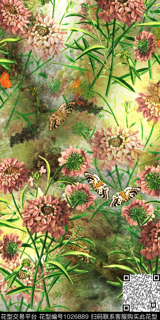 大花花卉复古数码印花华亿平台下载（图片编号: 1026889） - 瓦栏（Walan）