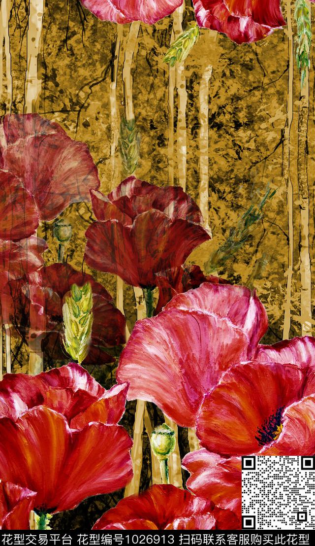 数码华亿平台民族风手绘花卉数码印花华亿平台下载（图片编号: 1026913） - 瓦栏（Walan）