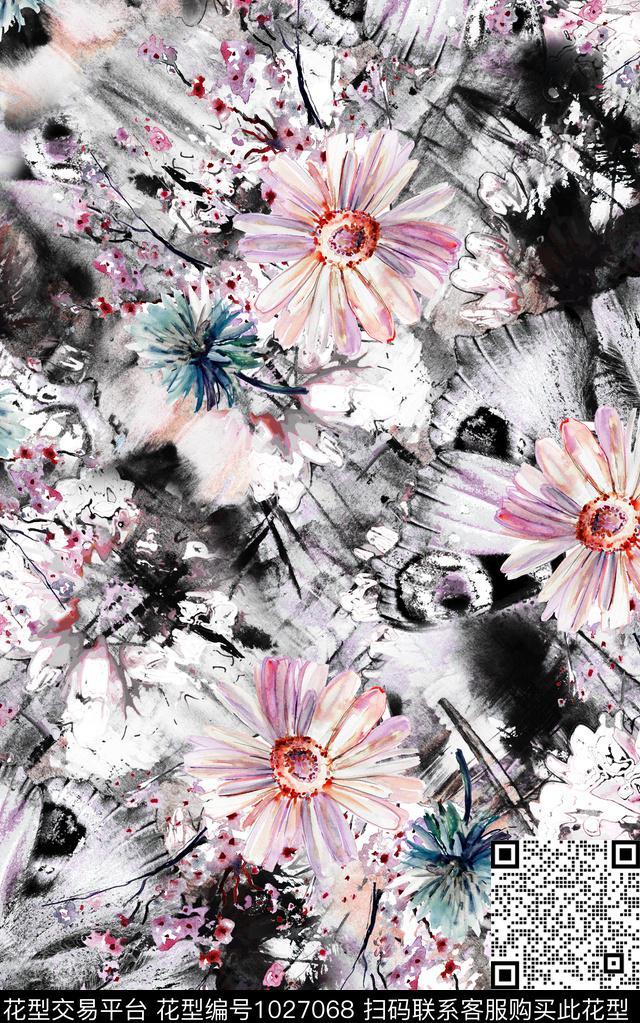 数码华亿平台抽象花卉数码印花华亿平台下载（图片编号: 1027068） - 瓦栏（Walan）