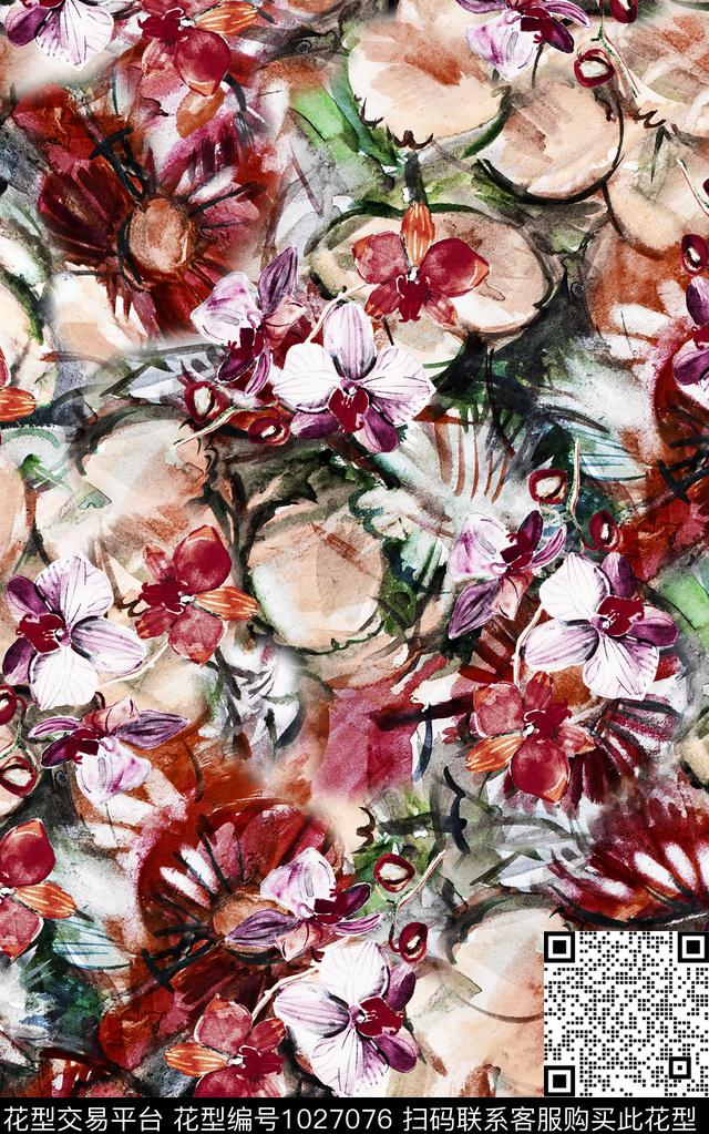 数码华亿平台民族风花卉数码印花华亿平台下载（图片编号: 1027076） - 瓦栏（Walan）