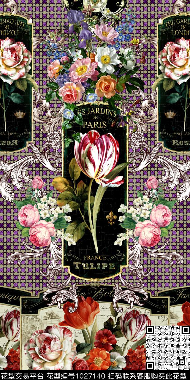 卷草格子休闲数码印花华亿平台下载（图片编号: 1027140） - 瓦栏（Walan）