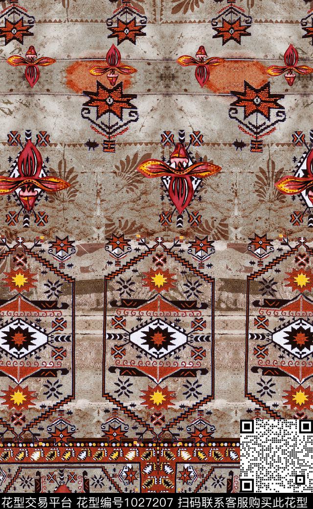 数码华亿平台民族风定位花数码印花华亿平台下载（图片编号: 1027207） - 瓦栏（Walan）