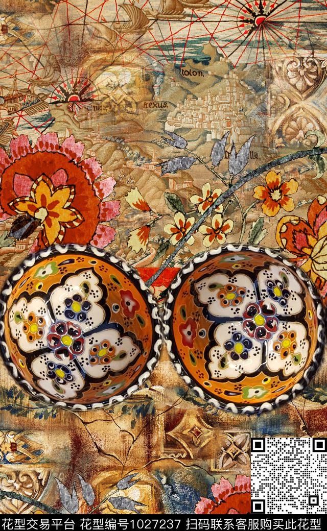 数码华亿平台民族风定位花数码印花华亿平台下载（图片编号: 1027237） - 瓦栏（Walan）